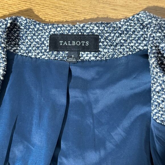 Talbots Tweed Blazer Blue Snap Button S Classic Preppy Office Casual Old Money - Picture 9 of 10